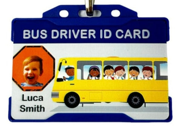 Children / Child Bus Driver Roleplay ID Card With Orange Lanyard - Personalised Name And photo