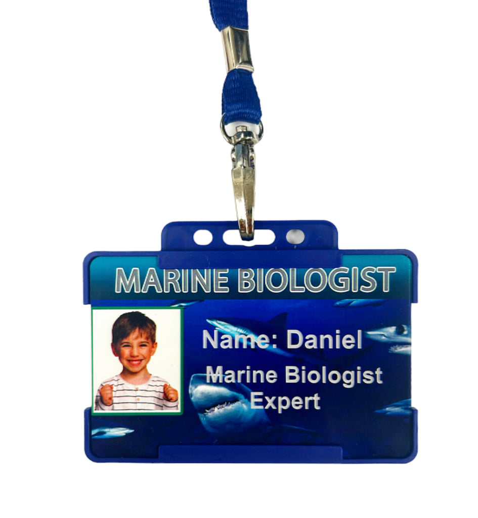 Children / Child Marine Biologist Roleplay ID Card With Green Lanyard - Personalised Name And photo