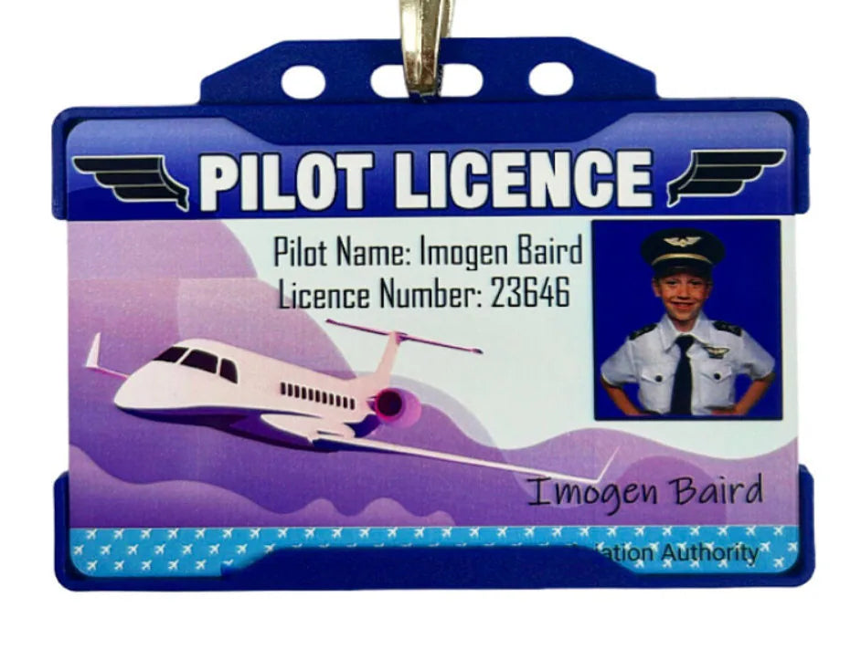 Children / Child Pilot Roleplay ID Card With Blue Lanyard - Personalised Name And photo