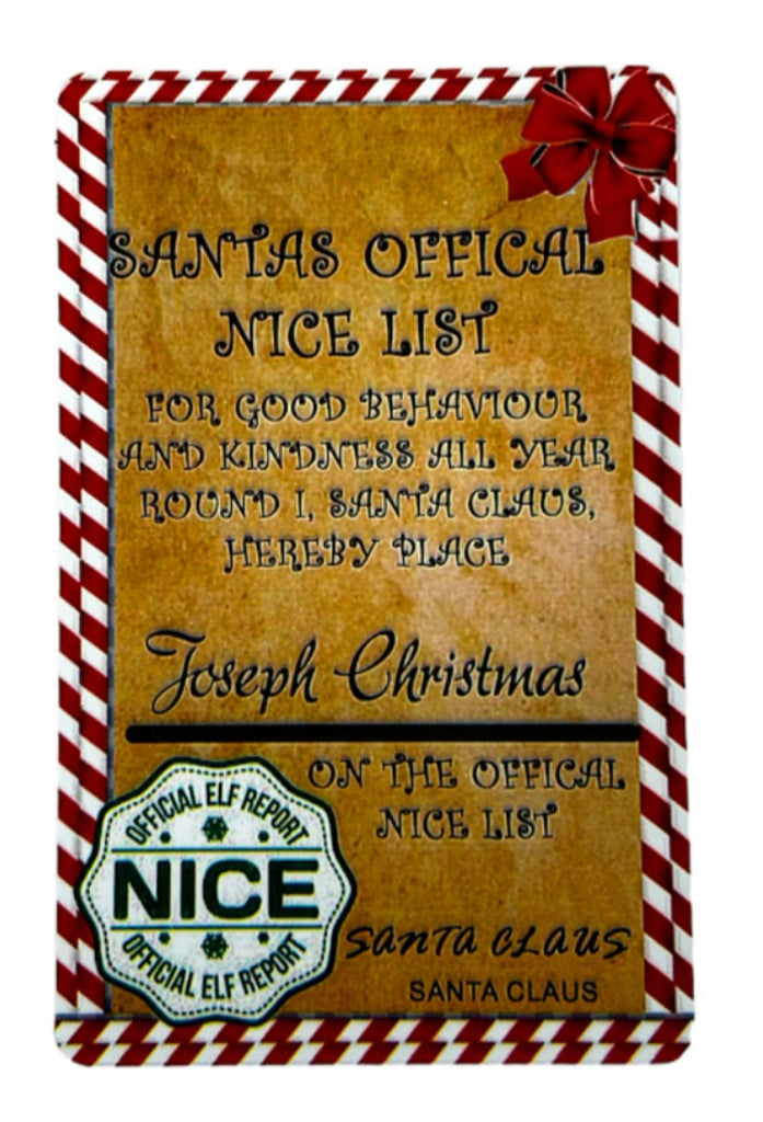 Santa's Nice List Card, Children, Christmas - Personalised Name