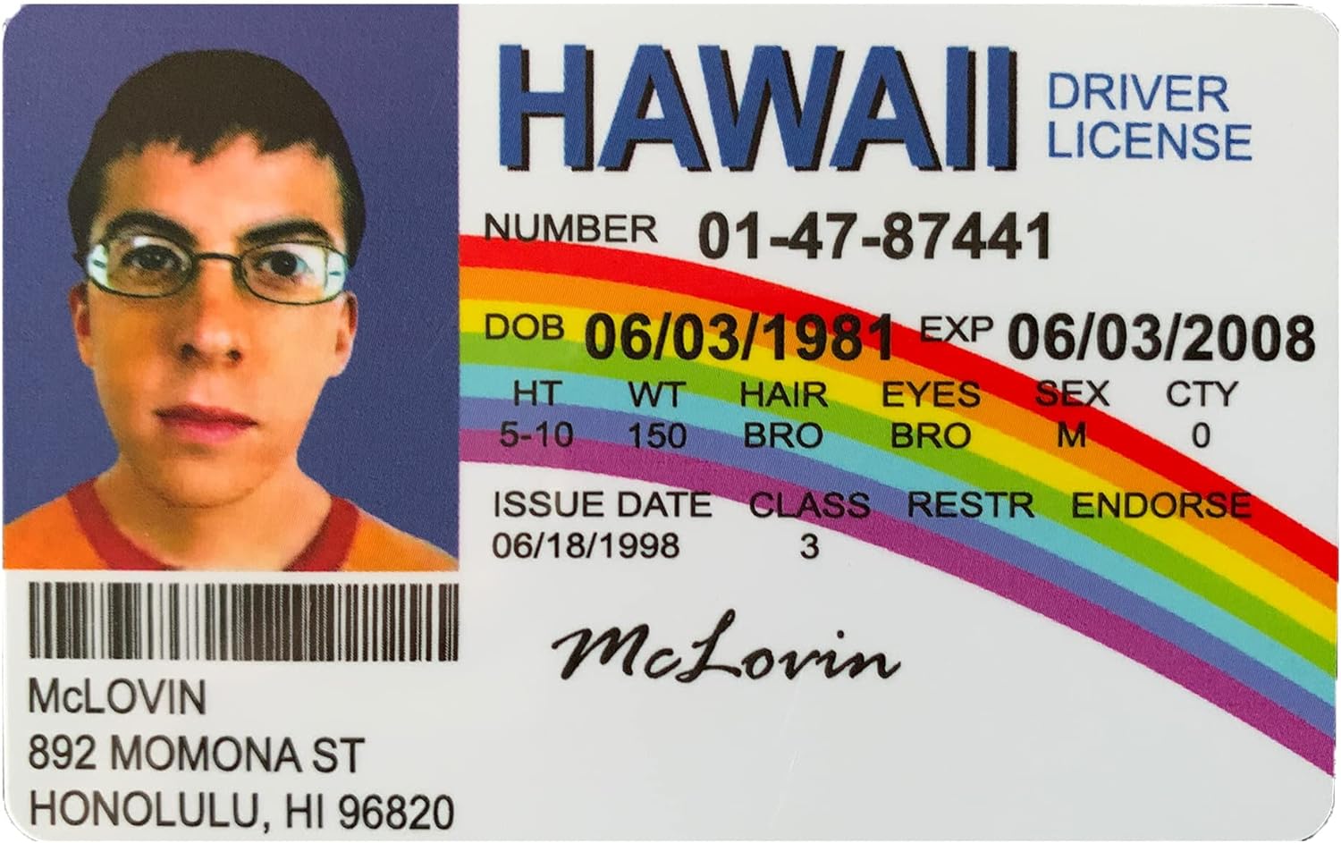 Mclovin Movie Prop Driving License ID From Superbad Cards And Tags UK Ltd