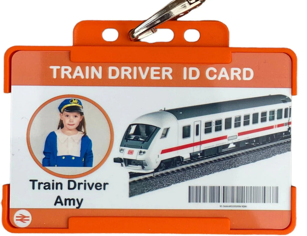 Children / Child Train Driver Roleplay ID Card With Orange Lanyard - Personalised Name And photo
