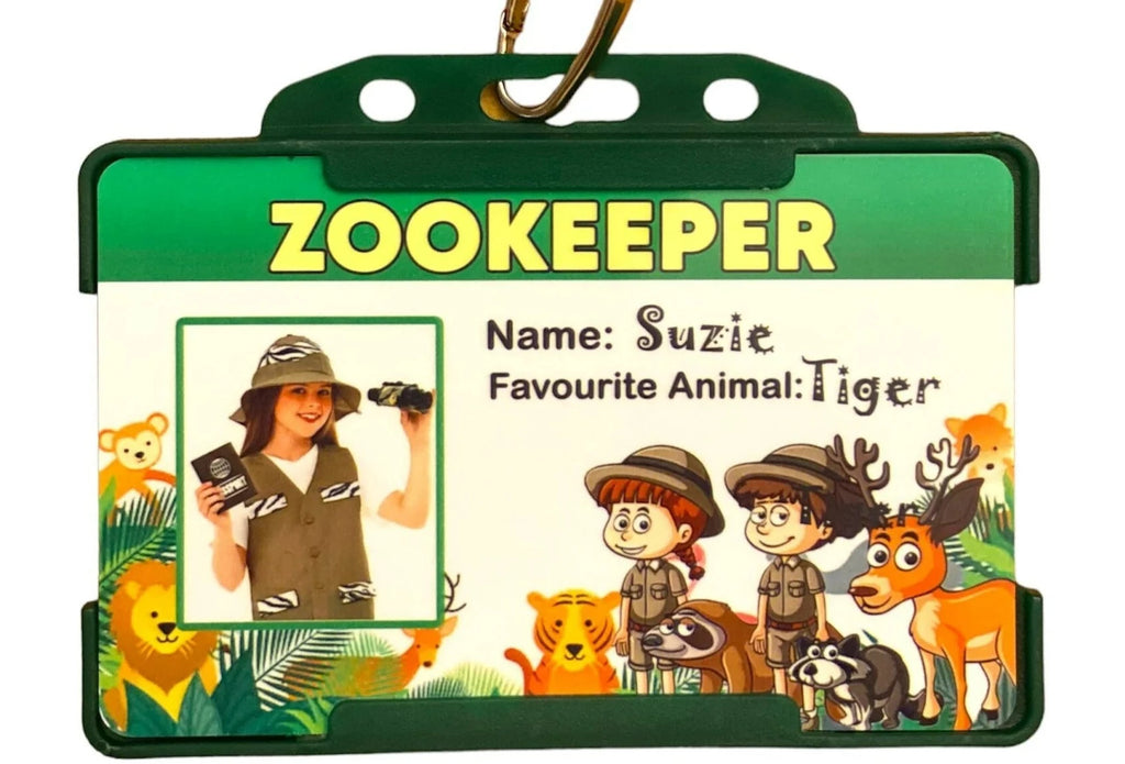 Children / Child Zookeeper Roleplay ID Card With Green Lanyard - Personalised Name And photo