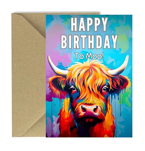 Cards Colour Splash Highland Cow Funny Greeting For Birthdays With Envelope A5 Size - Cards And Tags UK Ltd #