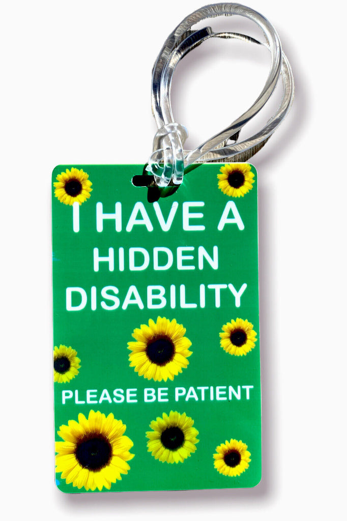 Green Sunflower Hidden Health Condition Disability Awareness Card For Bag In Green Colour