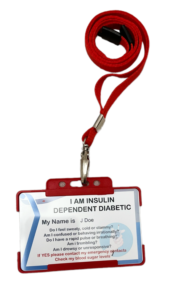 Insulin Dependent Diabetic Awareness Card and Lanyard - Cards And Tags UK Ltd #