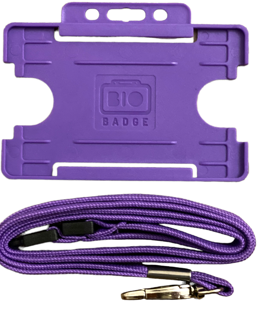 Purple ID Neck Strap Cord Clip Lanyard & Card Badge Tag Work Pass Holder
