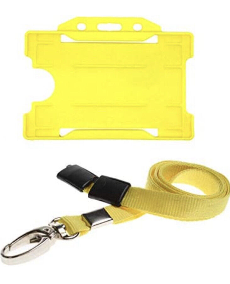 Yellow ID Neck Strap Cord Clip Lanyard & Card Badge Tag Work Pass Holder