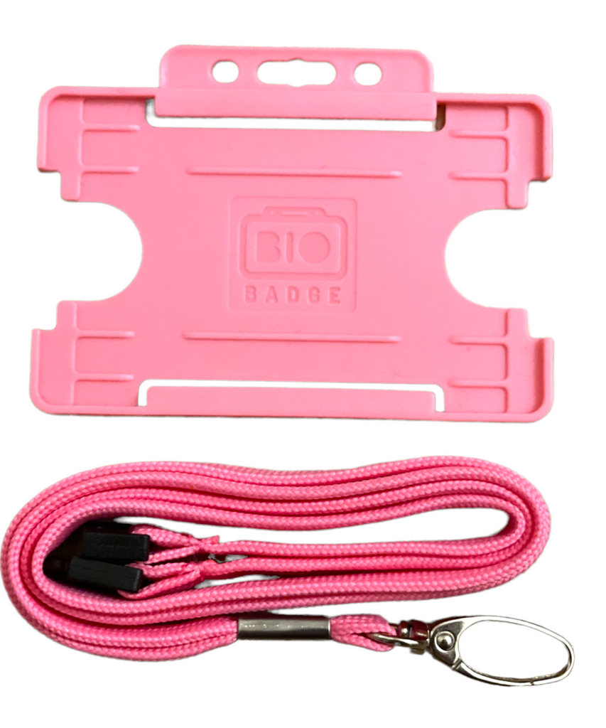 Pink ID Neck Strap Cord Clip Lanyard & Card Badge Tag Work Pass Holder