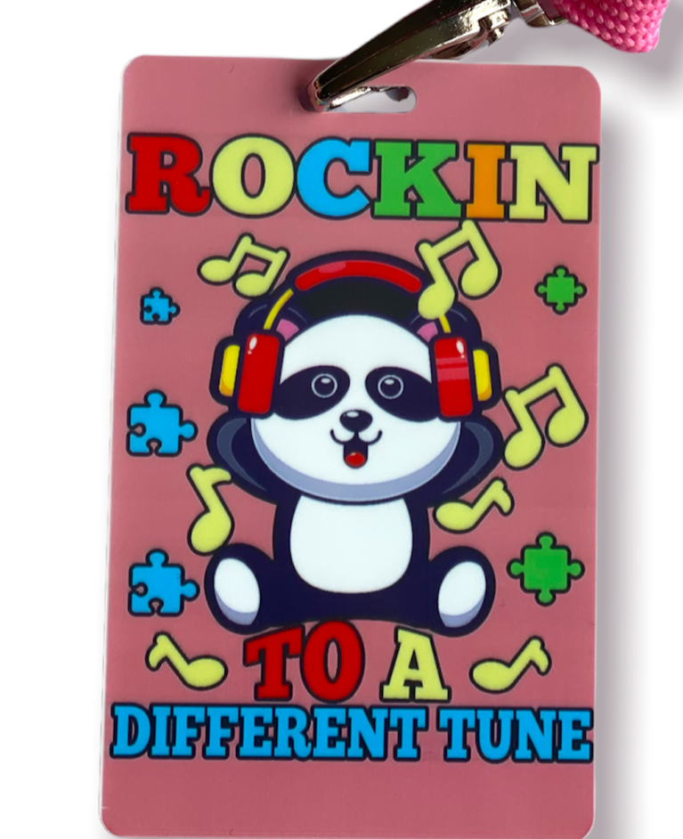 Autism Awareness- Rockin To A Different Tune Pink Awareness Card with Lanyard